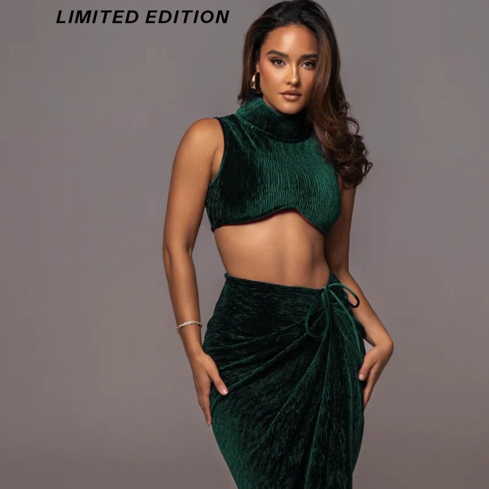 JLUXLABEL Green Chosen One Velvet Skirt Set